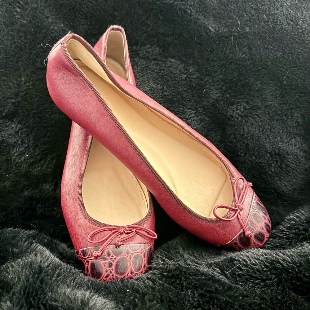 J Crew Lily Cap-Toe Cranberry Ballet Flats, Size: 8.5.